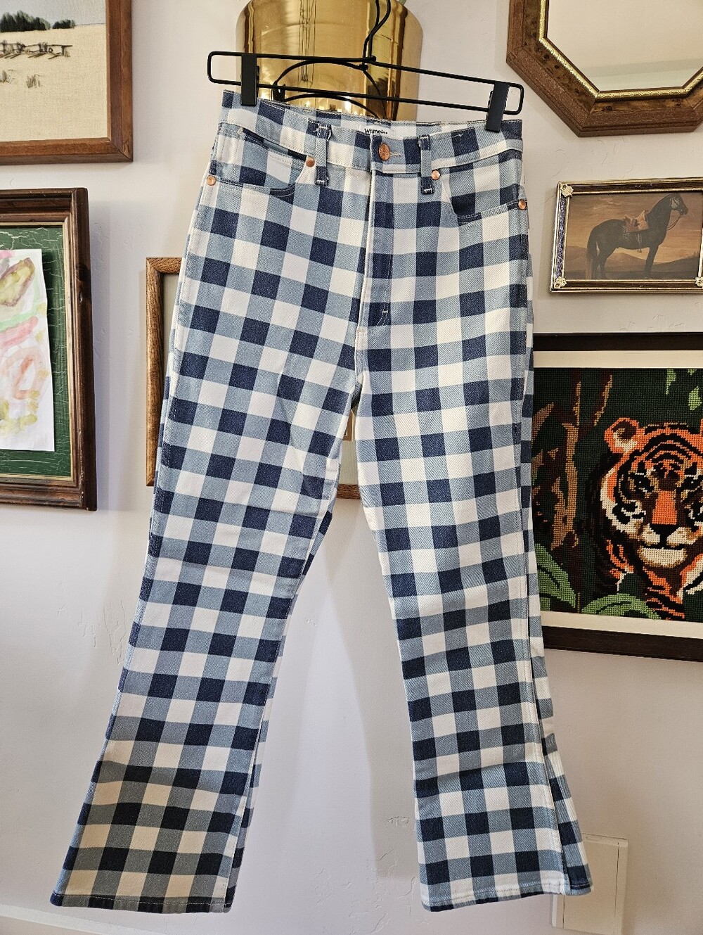 Wrangler Wrock Gingham Kick Flare Women’s Blue & White Jeans